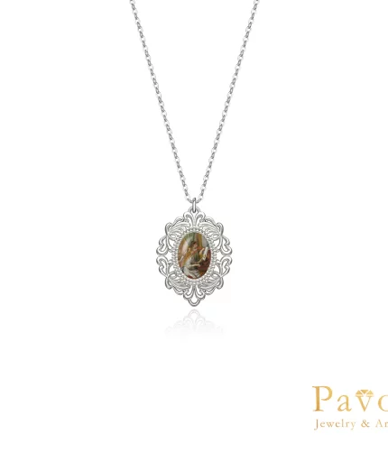 Renoir’s Young Girl at the Piano Oval Frame Art Inlay Necklace