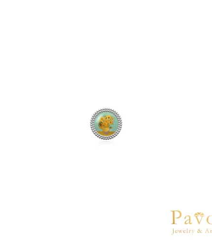 Twelve Sunflowers by Van Gogh Round Frame Art-Inspired Earring