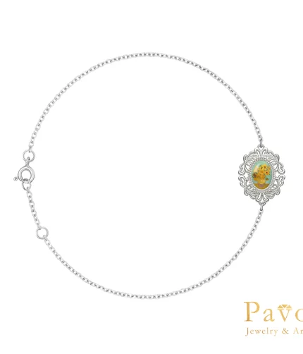 Van Gogh Sunflowers Oval Frame Art-Inspired Bracelet