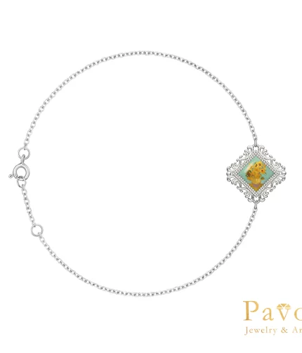 Van Gogh Sunflowers Square Frame Art-Inspired Bracelet