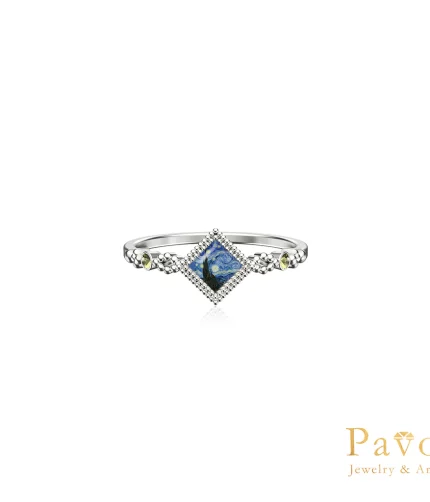 Van Gogh's Starry Night Diamond Frame Art Inlay Ring