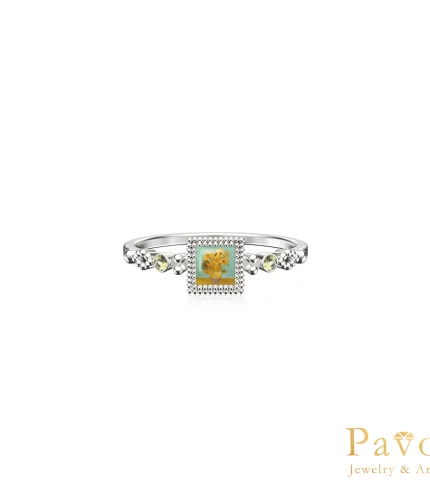 Van Gogh's Sunflowers Square Frame Art Inlay Ring